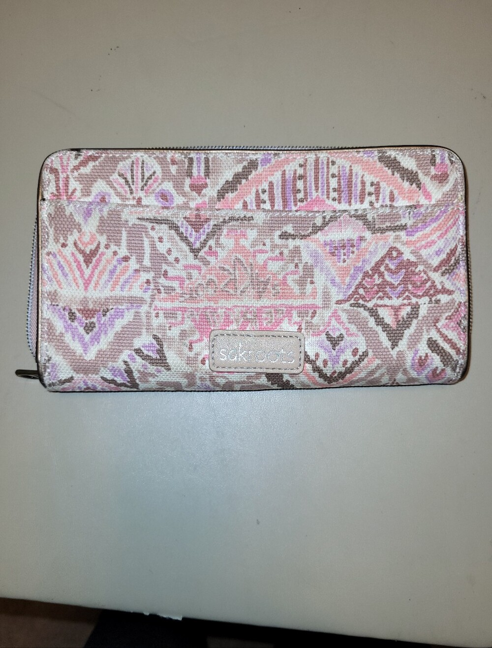 Sakroots Pink and Taupe Patterned Zip Around Wallet